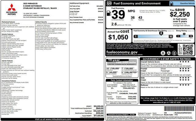 used 2021 Mitsubishi Mirage car, priced at $12,550