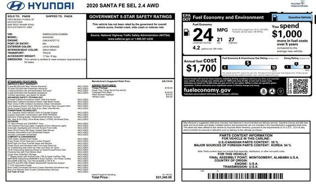 used 2020 Hyundai Santa Fe car, priced at $16,960