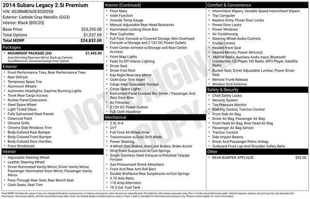 used 2014 Subaru Legacy car, priced at $10,500