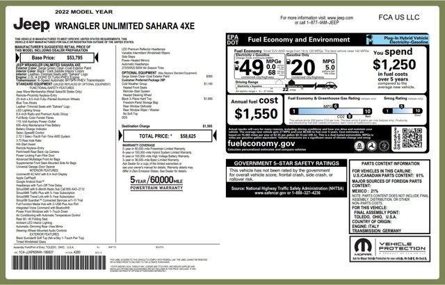 used 2022 Jeep Wrangler Unlimited 4xe car, priced at $33,040