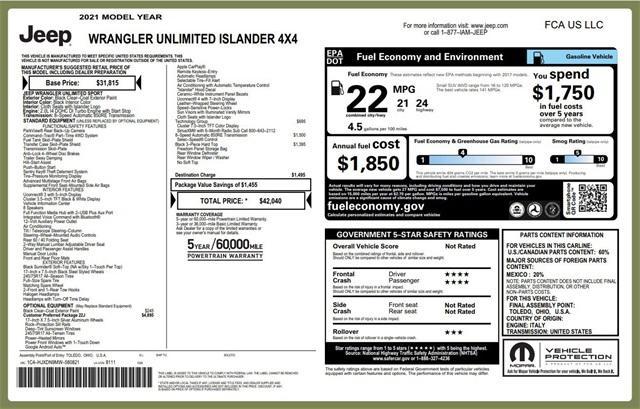 used 2021 Jeep Wrangler Unlimited car, priced at $28,560