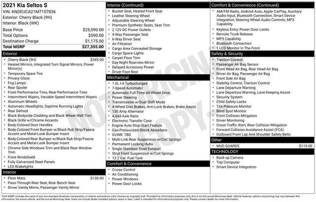 used 2021 Kia Seltos car, priced at $18,500