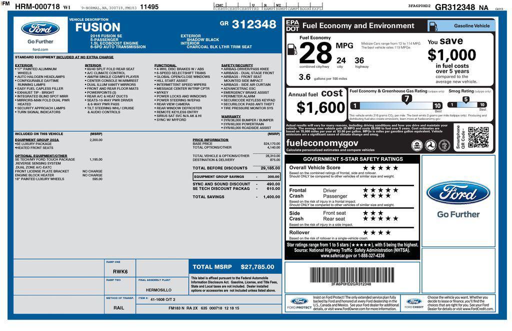 used 2016 Ford Fusion car, priced at $10,981