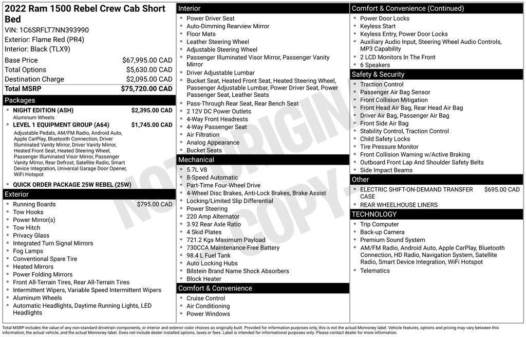 used 2022 Ram 1500 car, priced at $43,000