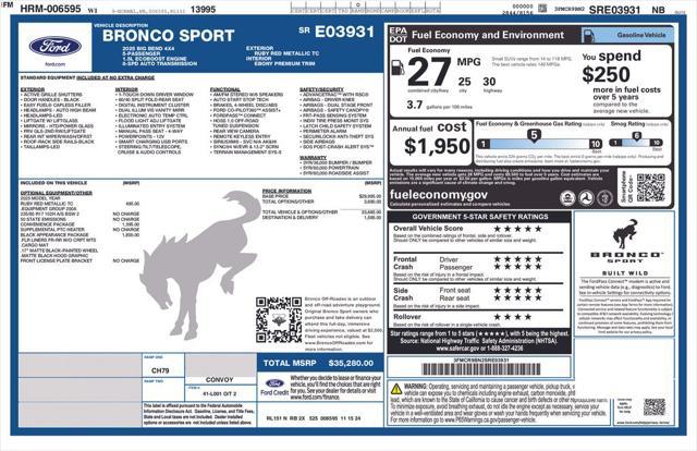 new 2025 Ford Bronco Sport car, priced at $33,312