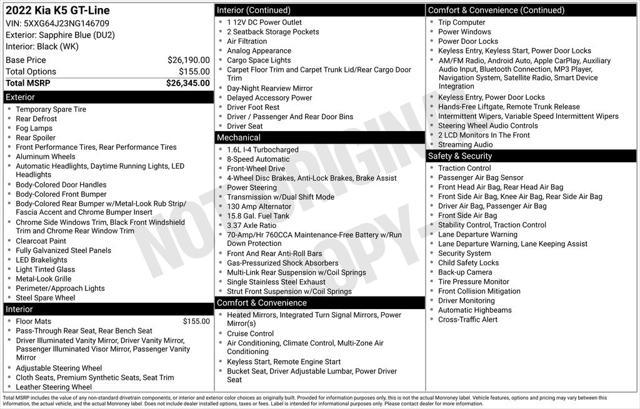 used 2022 Kia K5 car, priced at $22,750