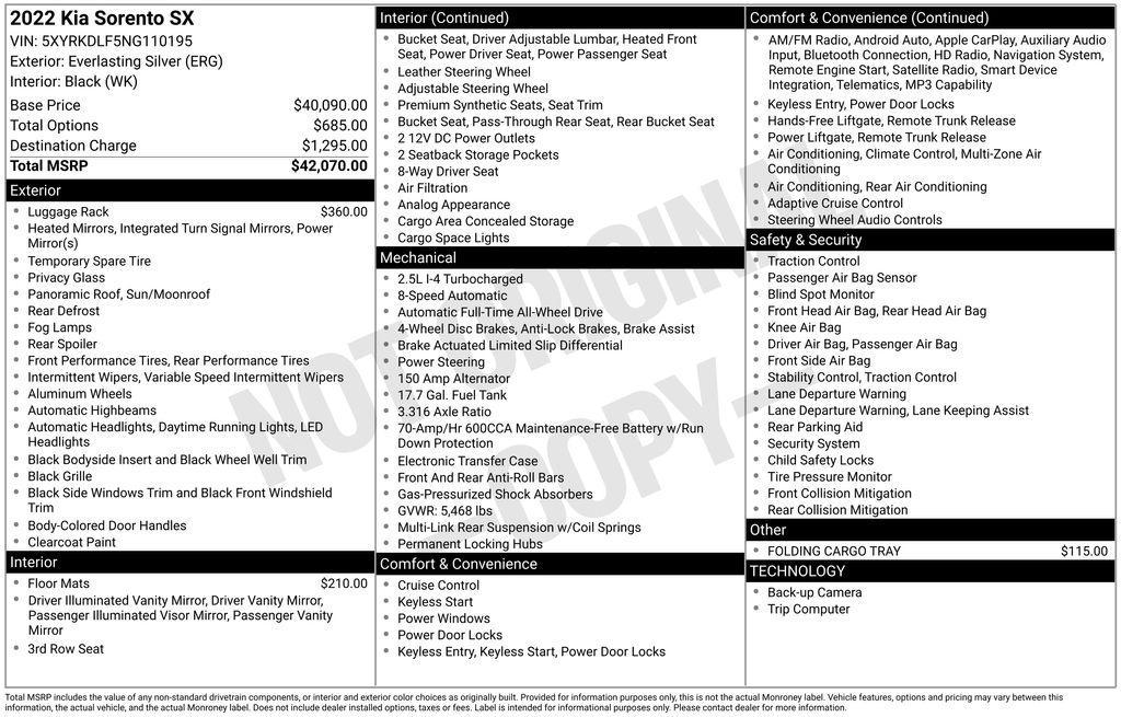 used 2022 Kia Sorento car, priced at $23,700