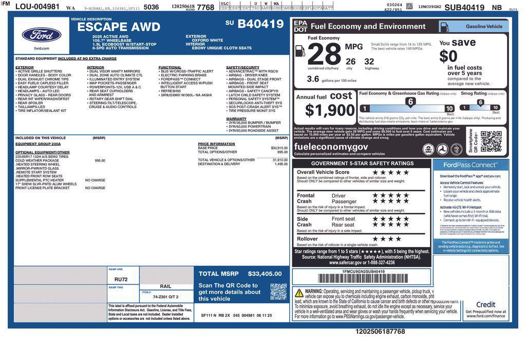 new 2025 Ford Escape car, priced at $27,673