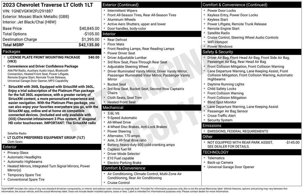 used 2023 Chevrolet Traverse car, priced at $27,200
