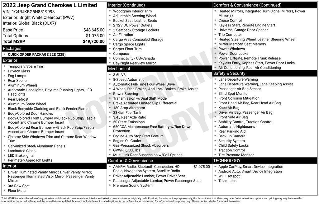 used 2022 Jeep Grand Cherokee L car, priced at $30,800