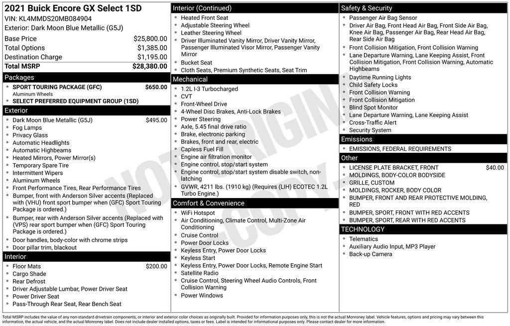 used 2021 Buick Encore GX car, priced at $18,000