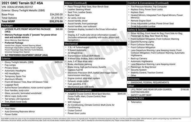 used 2021 GMC Terrain car, priced at $24,400