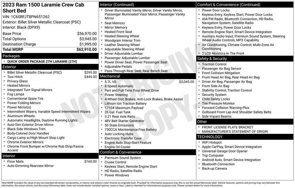 used 2023 Ram 1500 car, priced at $36,500