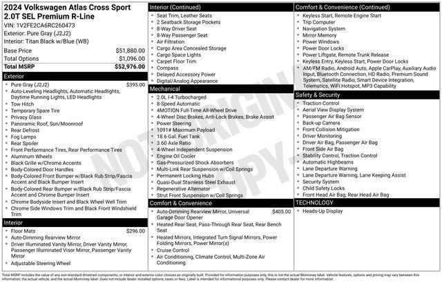 used 2024 Volkswagen Atlas Cross Sport car, priced at $44,500