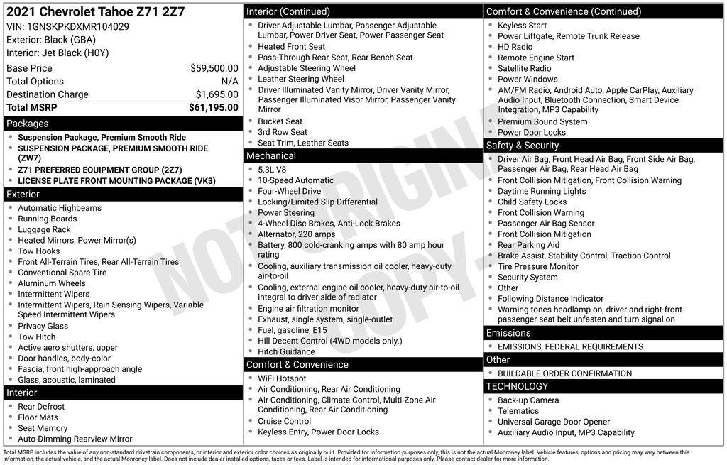 used 2021 Chevrolet Tahoe car, priced at $38,500