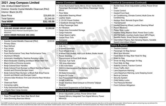 used 2021 Jeep Compass car, priced at $19,000