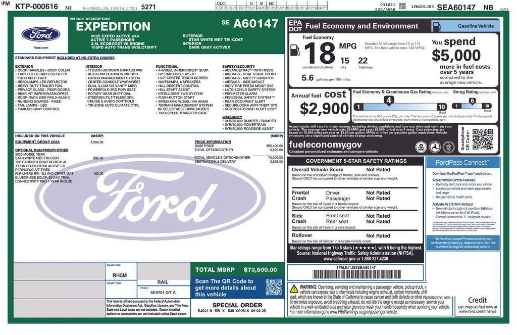 new 2025 Ford Expedition car, priced at $73,500