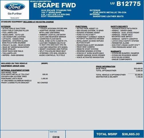 used 2020 Ford Escape car, priced at $14,995