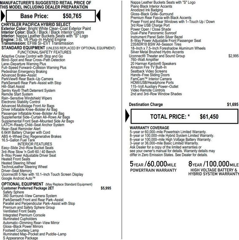 used 2024 Chrysler Pacifica Hybrid car, priced at $31,995