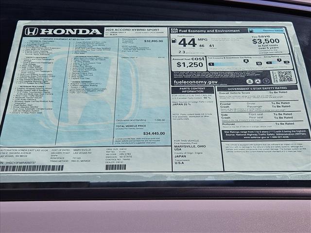 new 2024 Honda Accord Hybrid car, priced at $33,023
