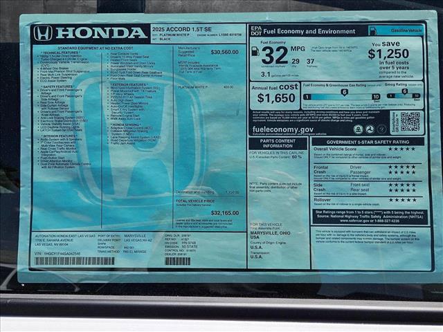 new 2025 Honda Accord car, priced at $30,851