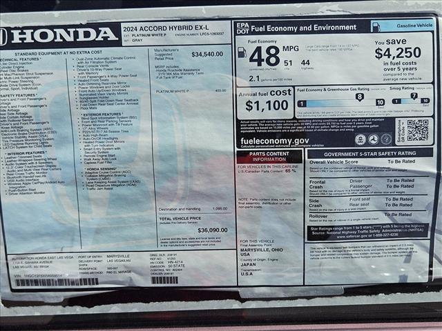 new 2024 Honda Accord Hybrid car, priced at $34,598