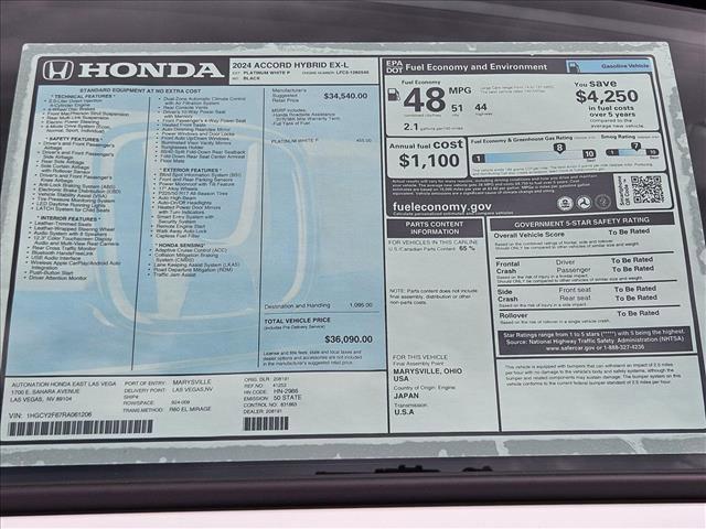 new 2024 Honda Accord Hybrid car, priced at $34,235