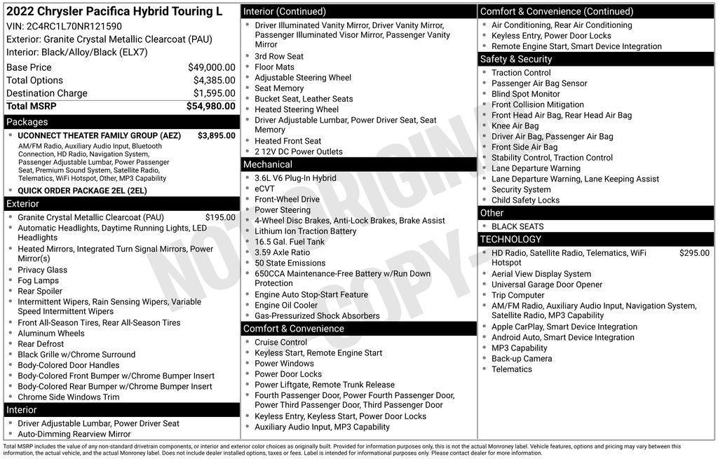 used 2022 Chrysler Pacifica Hybrid car, priced at $25,667