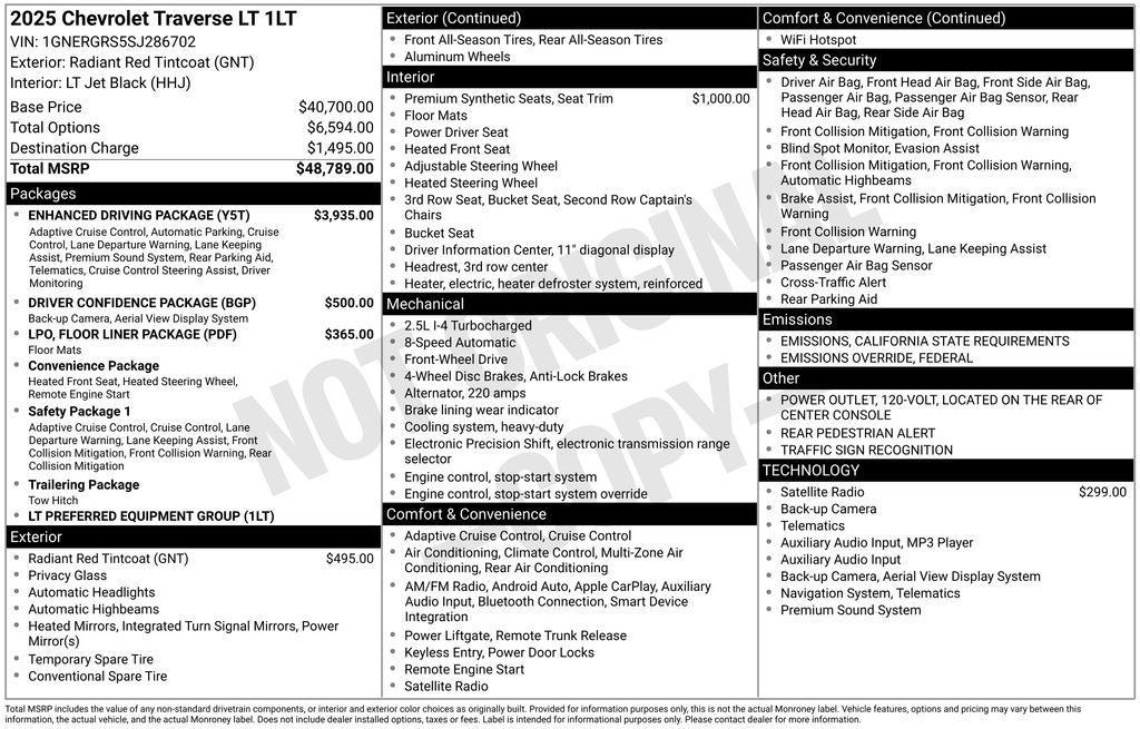new 2025 Chevrolet Traverse car, priced at $43,910