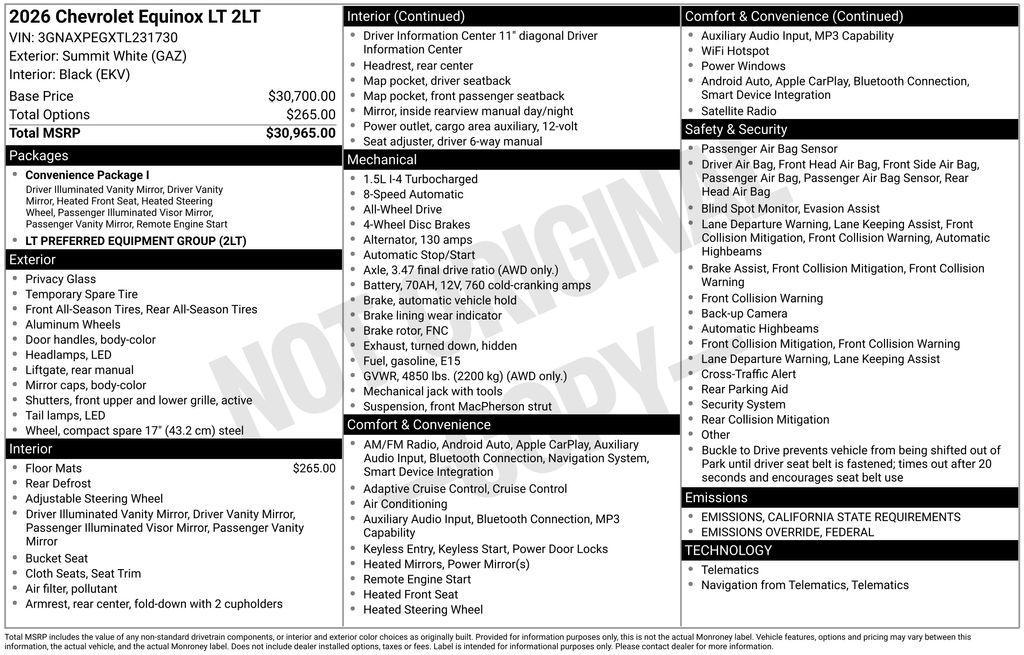 new 2026 Chevrolet Equinox car, priced at $29,484