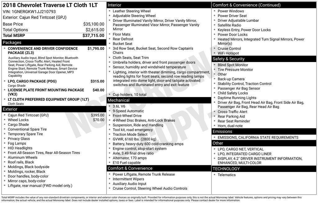 used 2018 Chevrolet Traverse car, priced at $19,659