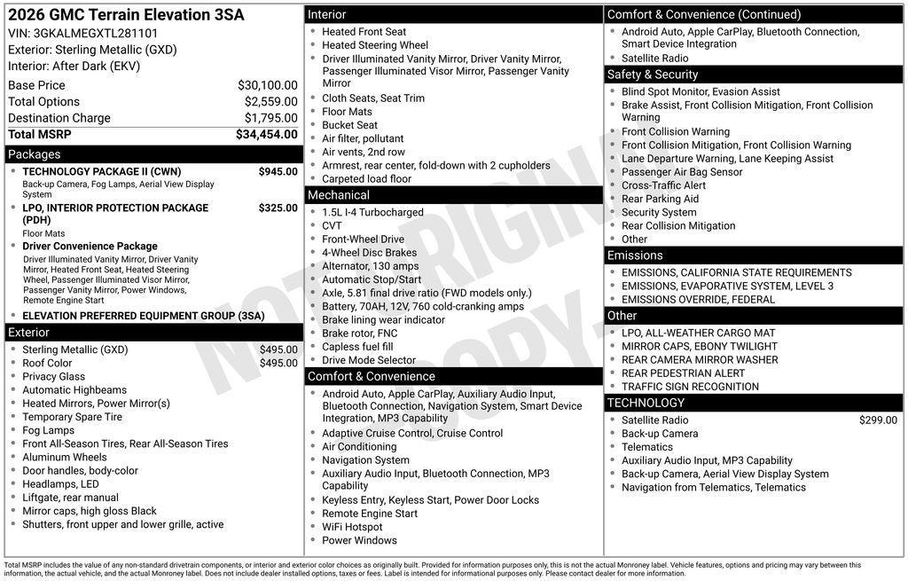 new 2026 GMC Terrain car, priced at $33,765