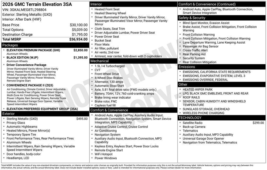 new 2026 GMC Terrain car, priced at $35,460