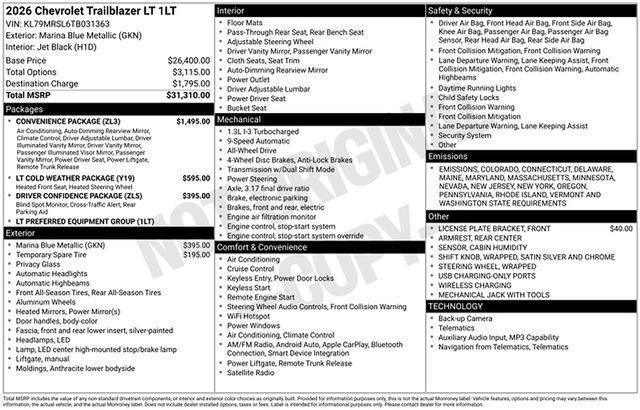 new 2026 Chevrolet TrailBlazer car, priced at $31,270