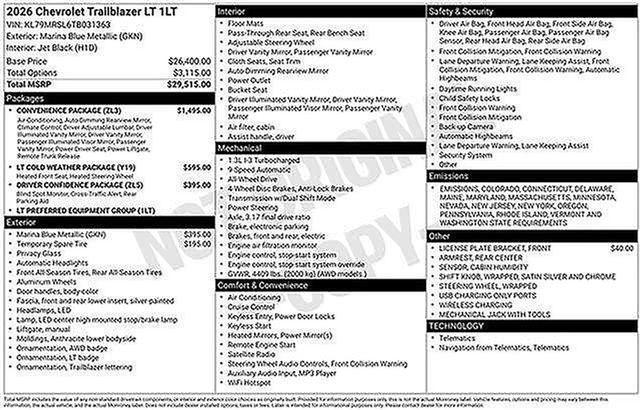 new 2026 Chevrolet TrailBlazer car, priced at $31,270