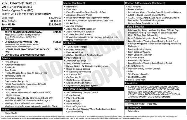 new 2025 Chevrolet Trax car, priced at $25,485