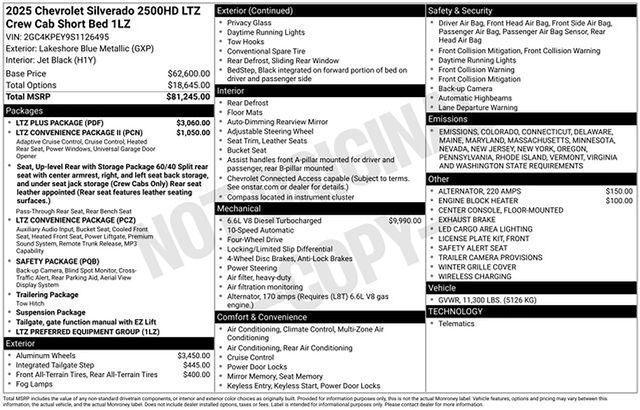 new 2025 Chevrolet Silverado 2500 car, priced at $80,105