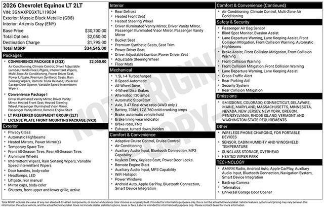 new 2026 Chevrolet Equinox car, priced at $34,045