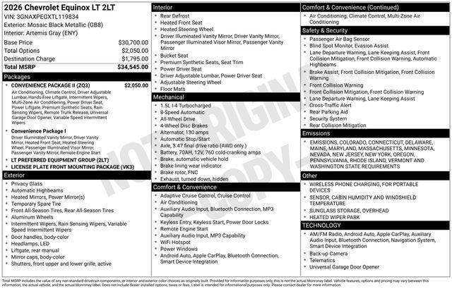 new 2026 Chevrolet Equinox car, priced at $34,045