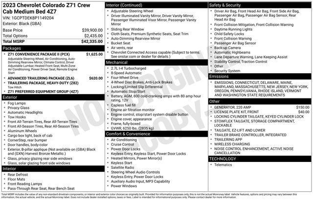 used 2023 Chevrolet Colorado car, priced at $36,000