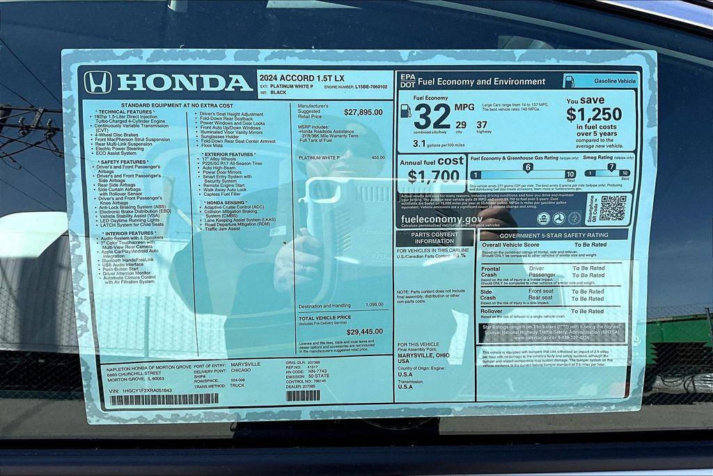 new 2024 Honda Accord car, priced at $28,123