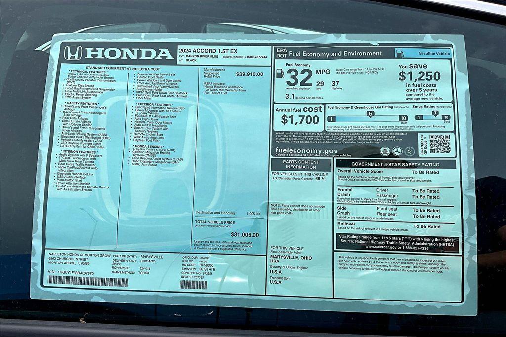 new 2024 Honda Accord car, priced at $29,604