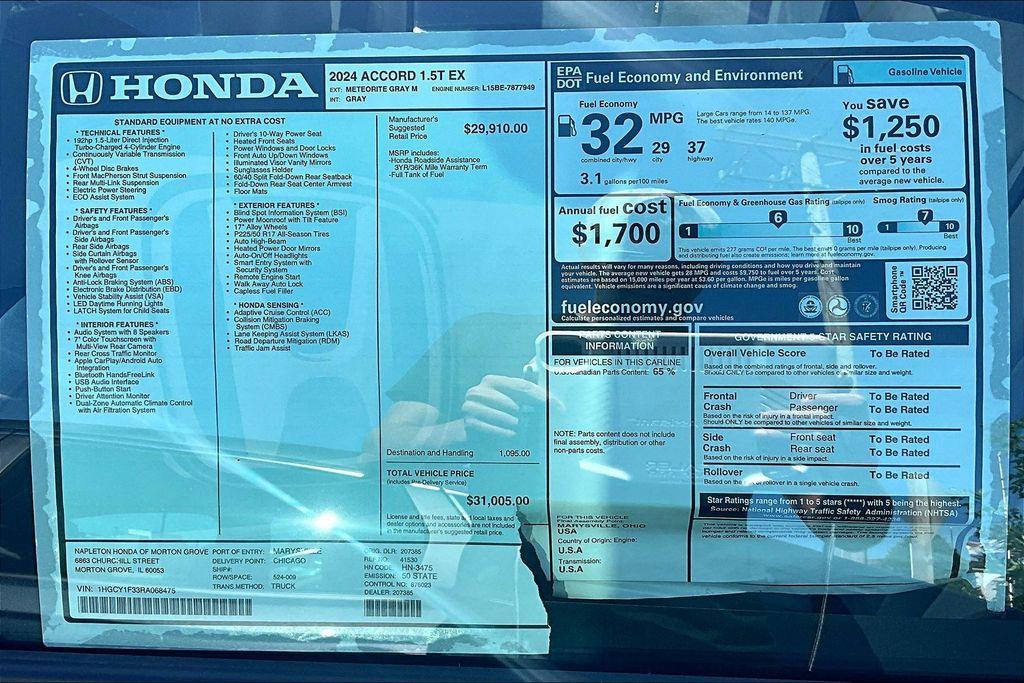 new 2024 Honda Accord car, priced at $29,604