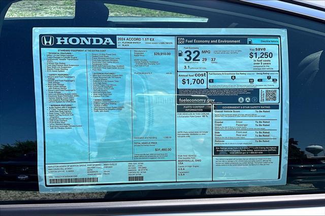 new 2024 Honda Accord car, priced at $31,460