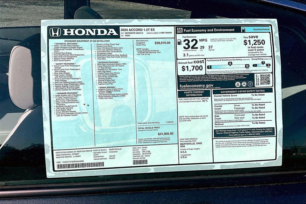 new 2024 Honda Accord car, priced at $29,464