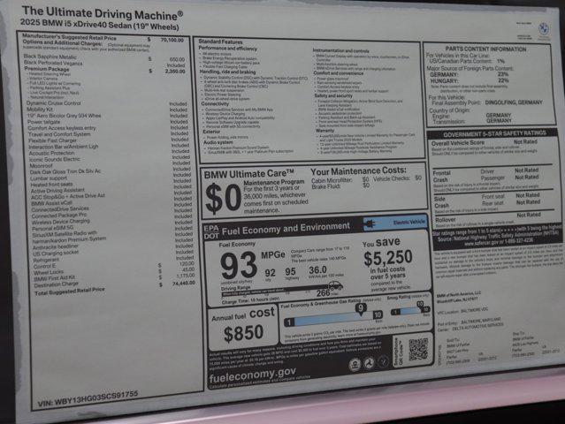 new 2025 BMW i5 car, priced at $74,440