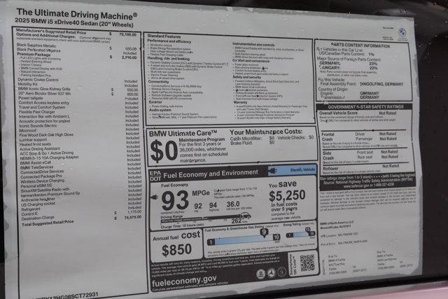 new 2025 BMW i5 car, priced at $75,575