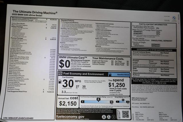 new 2025 BMW 530 car, priced at $70,625