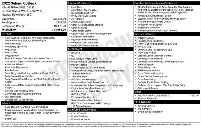 used 2022 Subaru Outback car, priced at $20,239