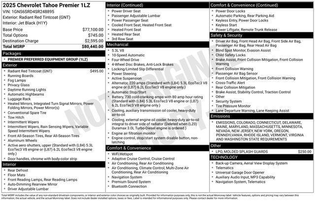 new 2025 Chevrolet Tahoe car, priced at $73,995